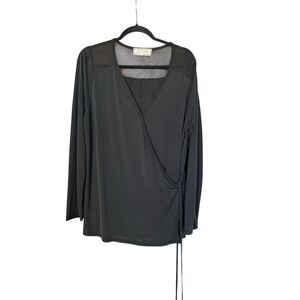 Sinuous Black Sheer Mesh Wrap Blouse Top Women’s Size Large Long Sleeve